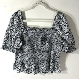 J.Crew Smocked puff sleeve floral crop top